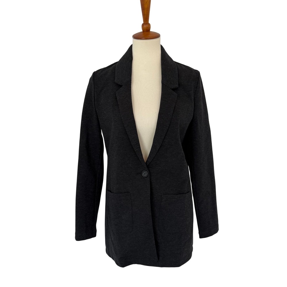 Garnet Hill Womens Charcoal Gray Single Button Knit Blazer Jacket Size 2 Office